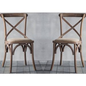 Cafe Cross Back Natural Wooden Dining Chairs In Pair