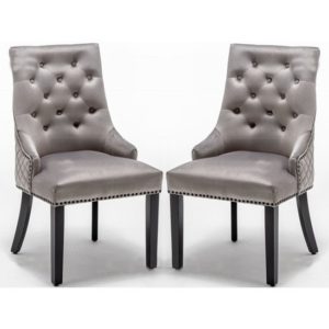 Carrboro Round Knocker Light Grey Velvet Dining Chair In Pair