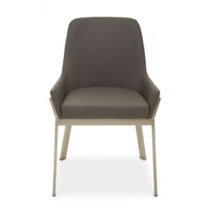 Gdynia Faux Leather Dining Chair In Grey With Flared Arms