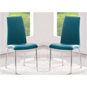 Opal Teal Faux Leather Dining Chair With Chrome Legs In Pair
