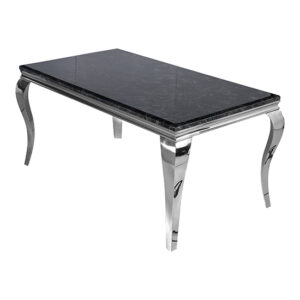 Laval Large Marble Dining Table In Black With Chrome Curved Leg