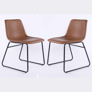 Mattox Tan Faux Leather Dining Chairs In Pair
