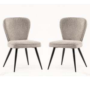 Finn Grey Boucle Fabric Dining Chairs In Pair