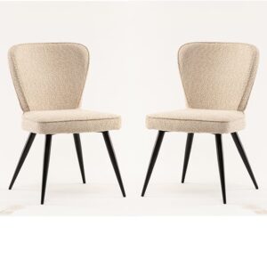 Finn Linen Boucle Fabric Dining Chairs In Pair