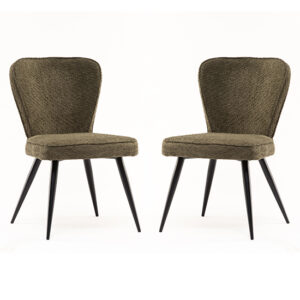Finn Olive Boucle Fabric Dining Chairs In Pair