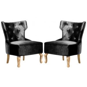Narvel Black Velvet Dining Chairs With Wooden Legs In Pair