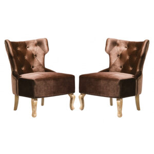 Narvel Brown Velvet Dining Chairs With Wooden Legs In Pair