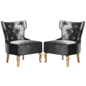 Narvel Grey Velvet Dining Chairs With Wooden Legs In Pair