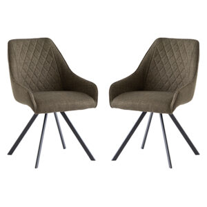 Valko Olive Fabric Dining Chairs Swivel In Pair