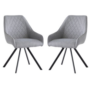 Valko Silver Grey Fabric Dining Chairs Swivel In Pair