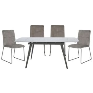 Sabine Cappuccino Extending Dining Table 4 Sorani Mink Chairs