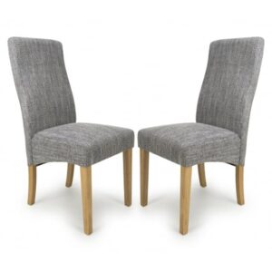 Basey Grey Tweed Fabric Dining Chairs In Pair