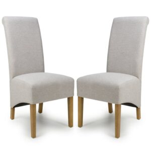 Kyoto Natural Weave Fabric Dining Chairs In Pair