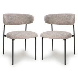 Mestre Oatmeal Tweed Fabric Dining Chairs In Pair
