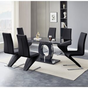 Halo Milano Effect Gloss Dining Table 6 Demi Z Black Chairs
