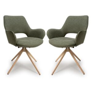 Playa Swivel Sage Fabric Dining Chairs In Pair