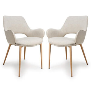 Sanremo Natural Fabric Dining Chairs In Pair
