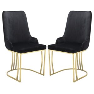 Brixen Black Plush Velvet Dining Chairs With Gold Frame In Pair