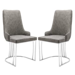 Brixen Grey Faux Leather Dining Chairs Silver Frame In Pair
