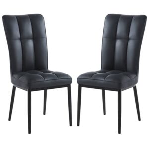 Tavira Black Faux Leather Dining Chairs With Black Legs In Pair