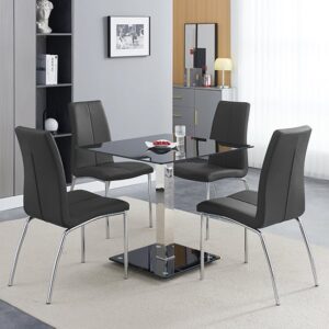 Hartley Black Glass Bistro Dining Table 4 Opal Black Chairs