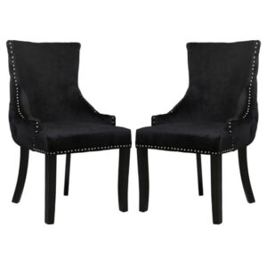 Laughlin Black Velvet Dining Chairs With Tufted Back In Pair