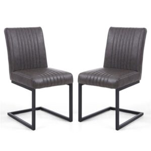 Aboba Grey Leather Dining Chairs With Metal Legs In Pair