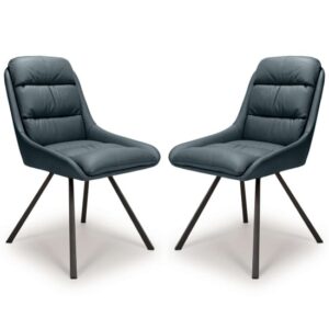 Addis Blue Leather Dining Chairs With Black Legs In Pair