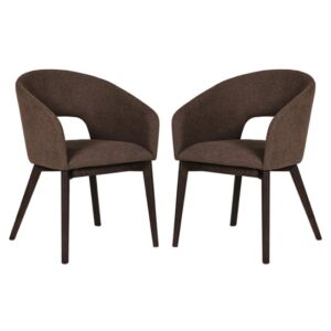 Adria Brown Woven Fabric Dining Chairs In Pair