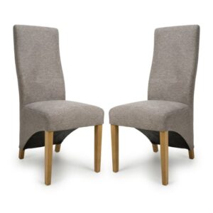 Basrah Mocha Fabric Dining Chairs With Oak Legs In Pair