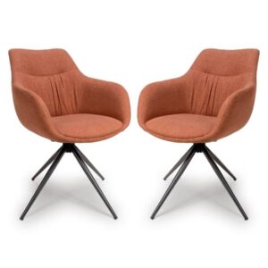 Buxton Swivel Carver Brick Fabric Dining Chairs In Pair