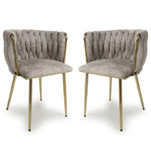 Oaklyn Mink Velvet Dining Chairs With Gold Legs In Pair