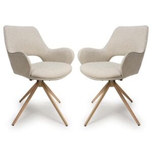 Playa Swivel Natural Fabric Dining Chairs In Pair