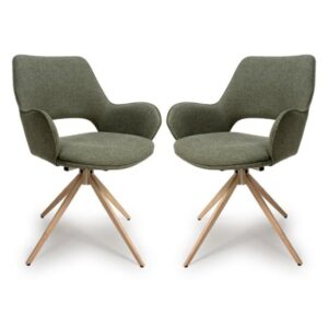 Playa Swivel Sage Fabric Dining Chairs In Pair