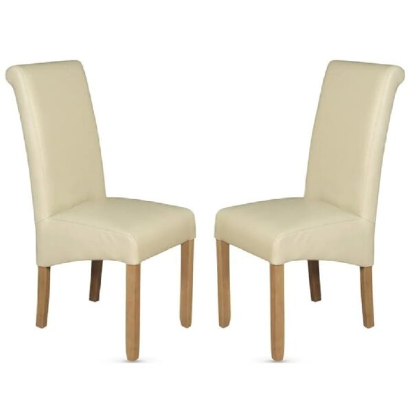 Seguin Cream Faux Leather Dining Chairs With Oak Legs In Pair