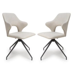 Vercelli Swivel Natural Fabric Dining Chairs In Pair