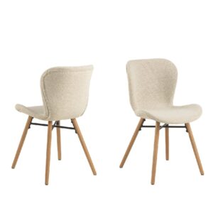 Bangor Cream Fabric Dining Chairs With Oak Legs In Pair