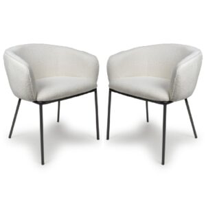Langley White Fabric Dining Chairs With Black Legs In Pair