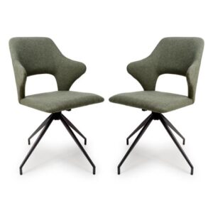 Vercelli Swivel Sage Fabric Dining Chairs In Pair