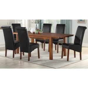 Areli Acacia Extending Dining Set With 4 Black Sika Dining Chair