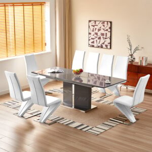 Belmonte Grey Extending Dining Table Large 8 Demi Z White Chairs