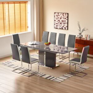 Belmonte Grey Extending Dining Table Large 8 Symphony Grey Chairs