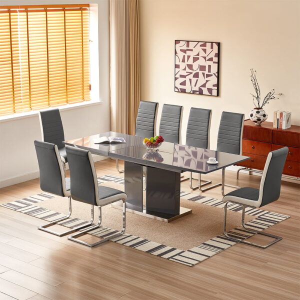 Belmonte Grey Extending Dining Table Large 8 Symphony Grey Chairs