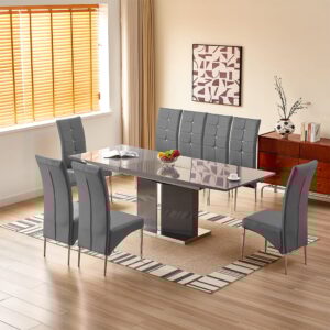 Belmonte Grey Extending Dining Table Large 8 Vesta Grey Chairs