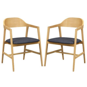 Cairo Natural Oak Wooden Carver Dining Chairs In Pair
