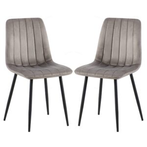 Theodore Grey Velvet Dining Chairs With Black Legs In Pair
