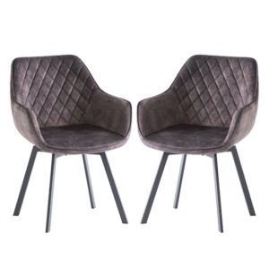 Viha Swivel Graphite Velvet Dining Chairs In Pair