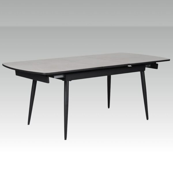 Chieti Grey Glass Top Extending Dining Table With Black Legs