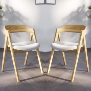 Rumbek Natural Wooden Dining Chairs With Fabric Seat In Pair