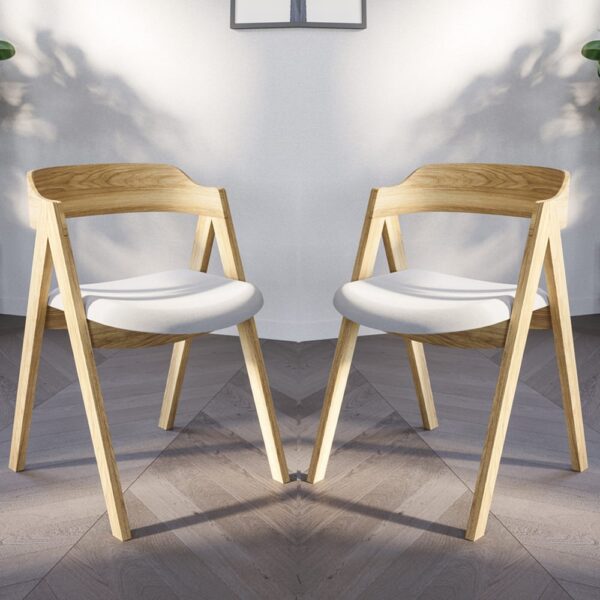 Rumbek Natural Wooden Dining Chairs With Fabric Seat In Pair